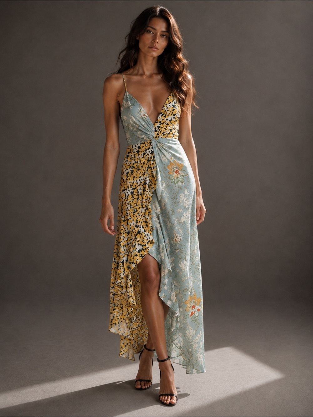 PrettyLittleThing Mixed Floral Satin Maxi Dress Size 6